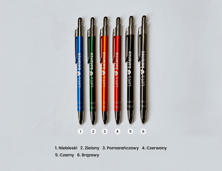 dlugopisy ze znakowaniem, metalowe z touch pen, kolorowe